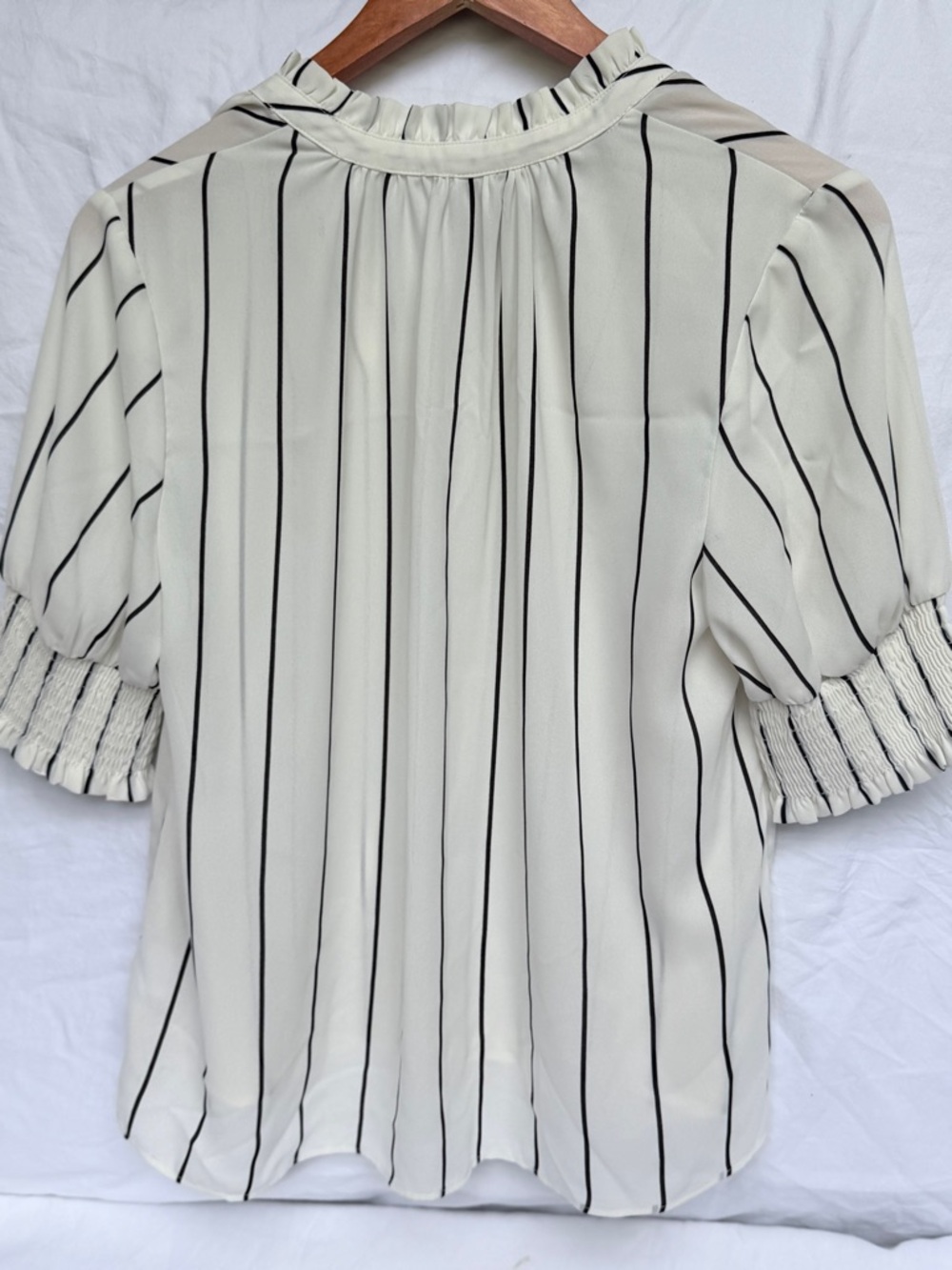 Worthington Striped V-Neck Blouse with Smocked Cuffs – Size PM - Picture 3 of 3
